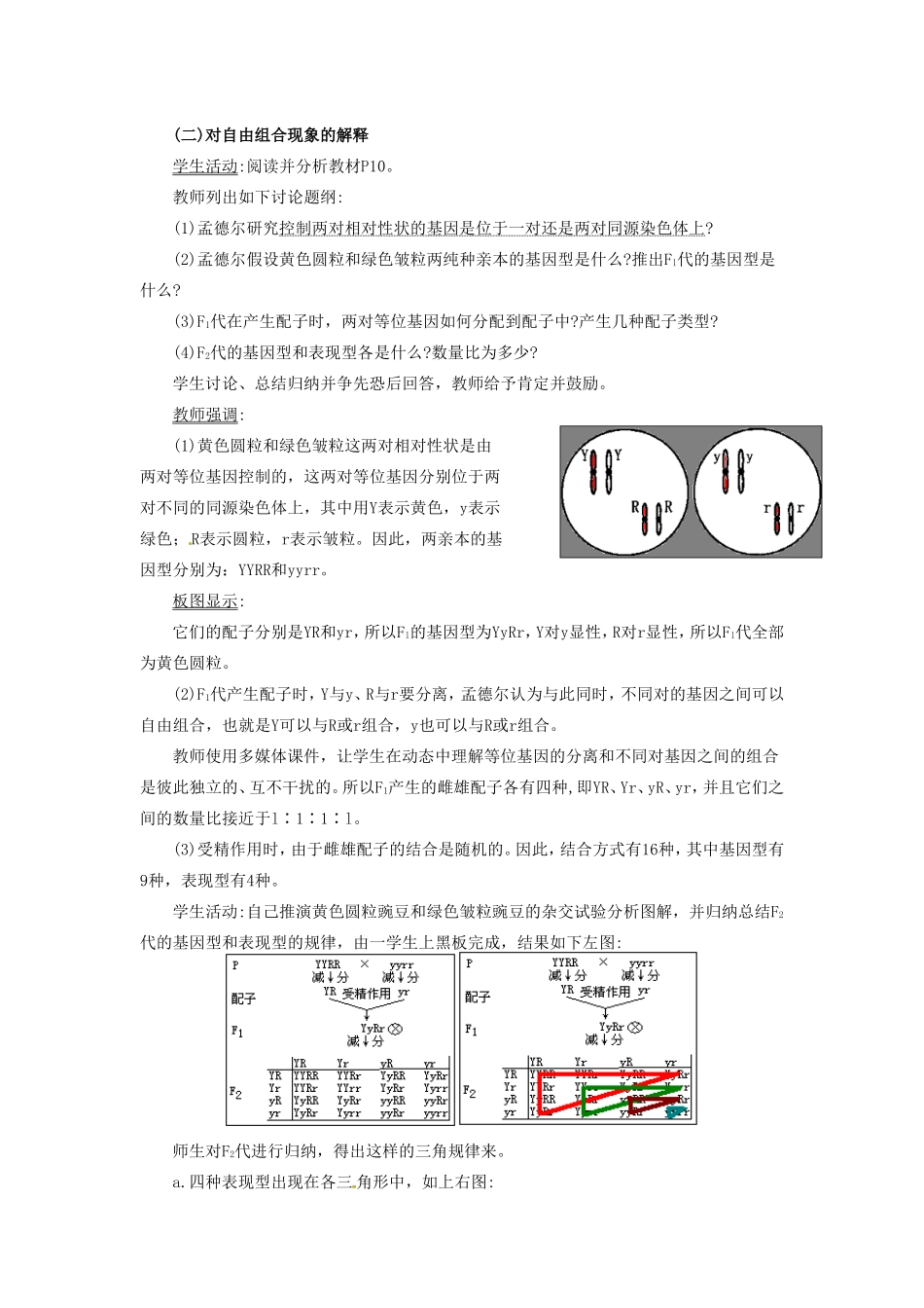 2013-2014学年高一生物下学期 第1章 第二节 孟德尔豌豆杂交实验（二）第1课时教案 新人教版_第3页