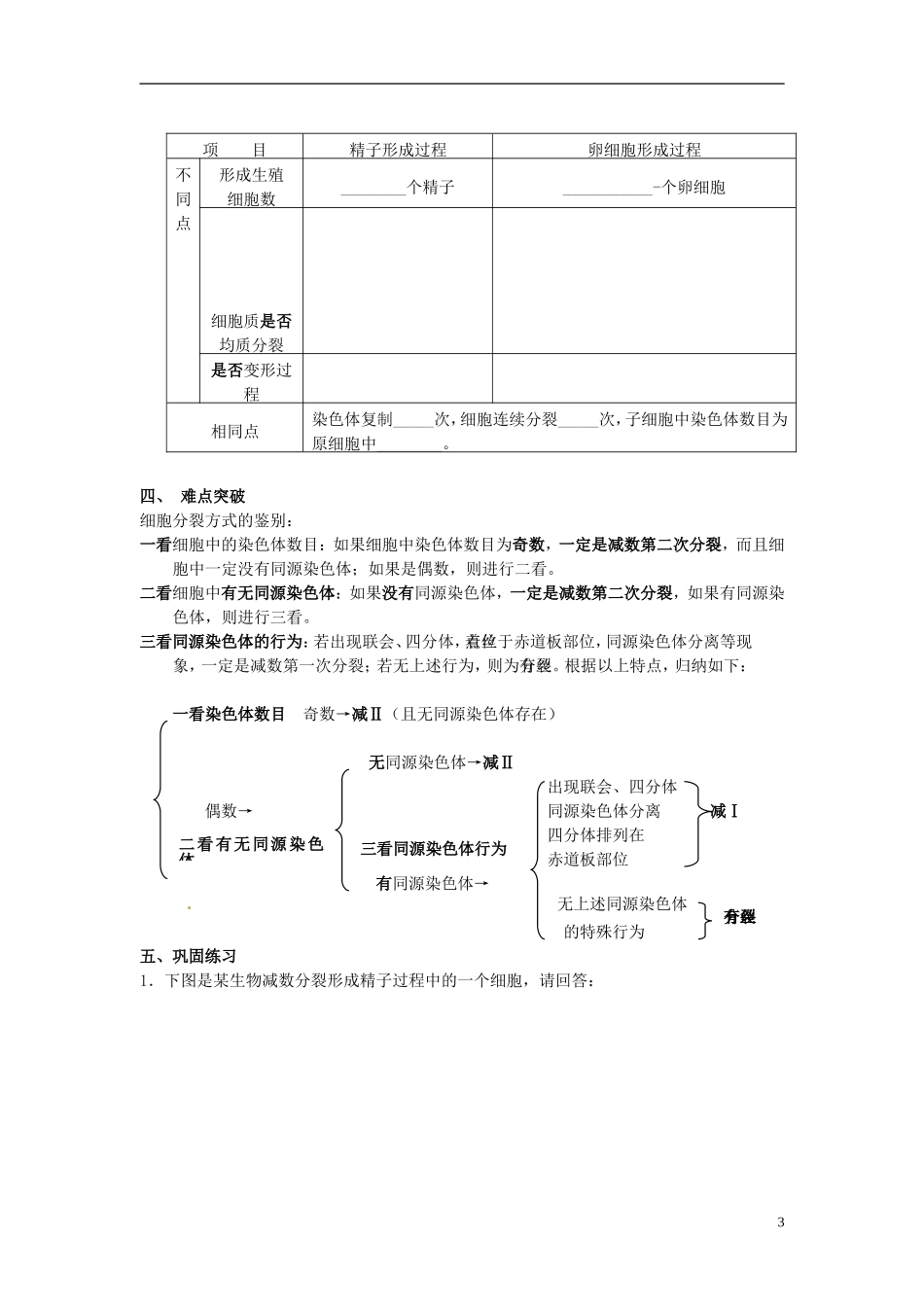 2013-2014学年高中生物 2.1 减数分裂和受精作用二受精作用（第2课时）学案 新人教版必修2_第3页