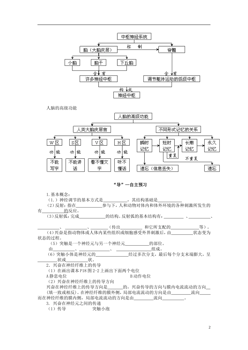 2013-2014学年高中生物 2.1 通过神经系统的调节导学案 新人教版必修3_第2页