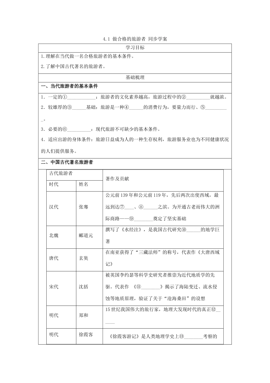 2013-2014学年高中地理 4.1 做合格的旅游者同步学案 湘教版选修3_第1页