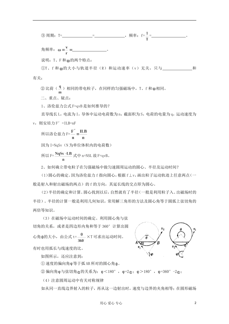 2012高考物理 带电粒子在磁场中的运动（一）复习学案_第2页