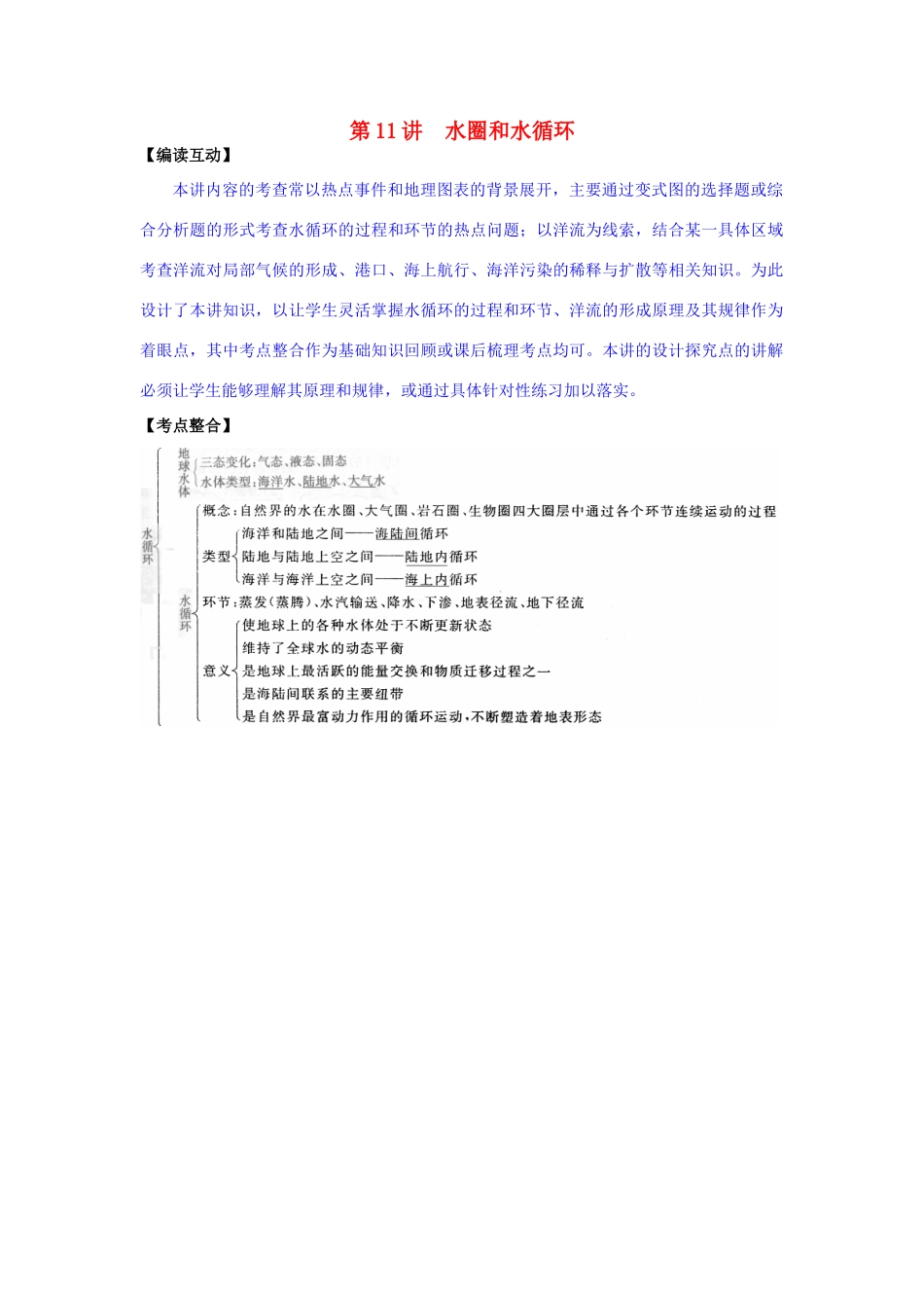 2012高考地理 冲刺 第11讲 水圈和水循环学案 鲁教版_第1页