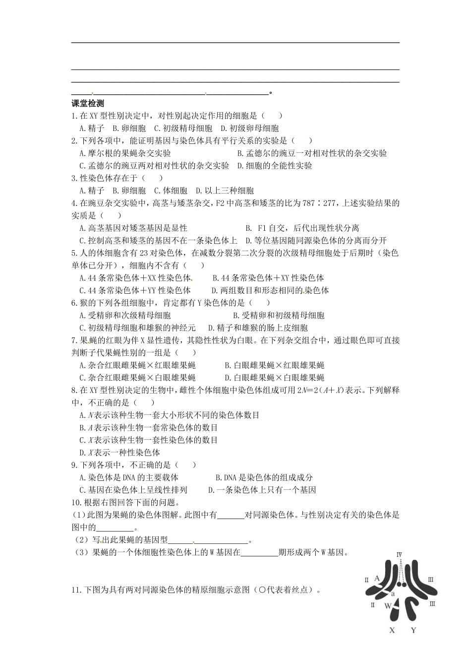 2013-2014学年高中生物 2.2 基因位于染色体上学案 新人教版必修2_第3页