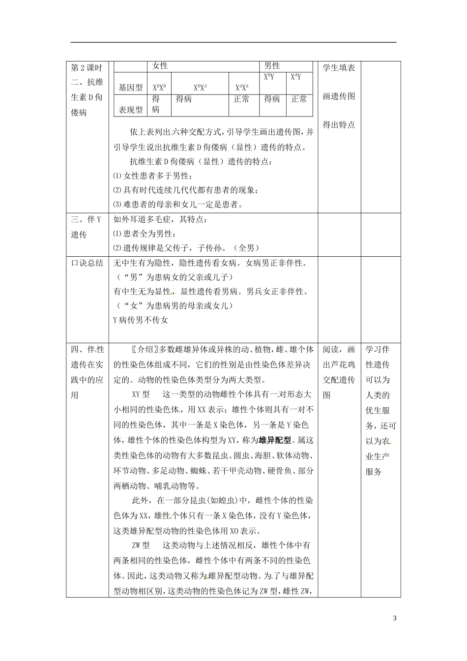 2013-2014学年高中生物 2.3 伴性遗传新课教学过程1 新人教版必修2_第3页