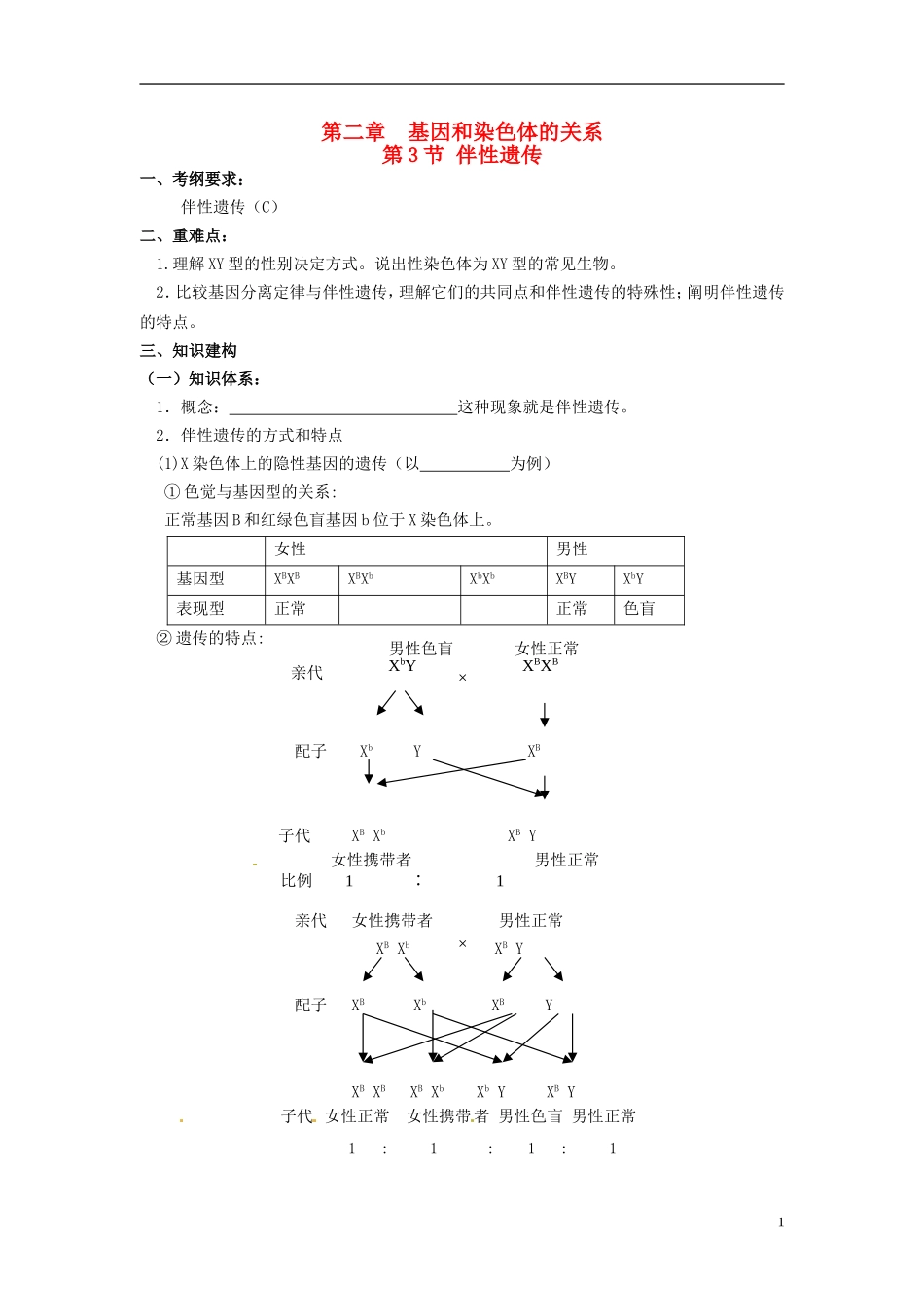 2013-2014学年高中生物 2.3 伴性遗传学案 新人教版必修2_第1页