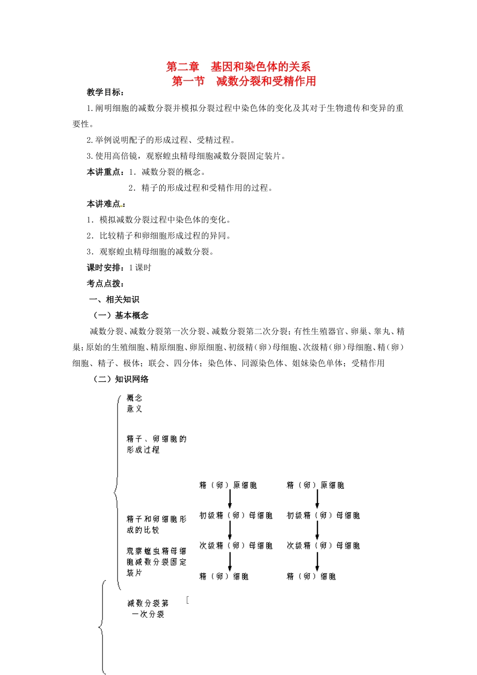 2013-2014学年高一生物下学期 第二章 第一节 减数分裂和受精作用2教案 新人教版_第1页