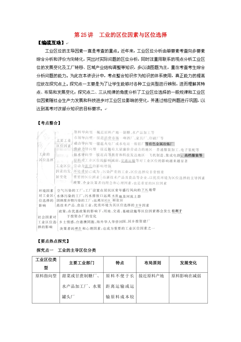 2012高考地理 冲刺 第25讲 工业的区位因素与区位选择学案 鲁教版_第1页