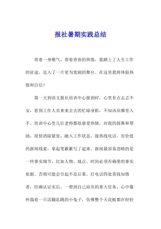 报社暑期实践总结