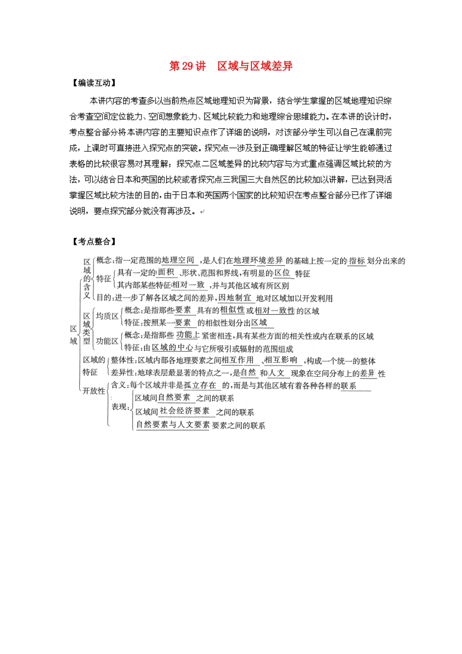 2012高考地理 冲刺 第29讲 区域与区域差异学案 鲁教版_第1页