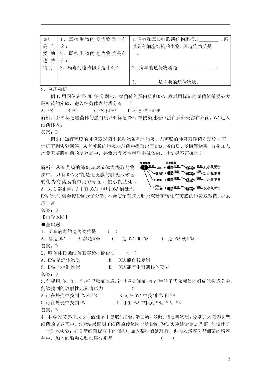2013-2014学年高中生物 3.1 DNA是主要的遗传物质学案 新人教版必修2_第2页