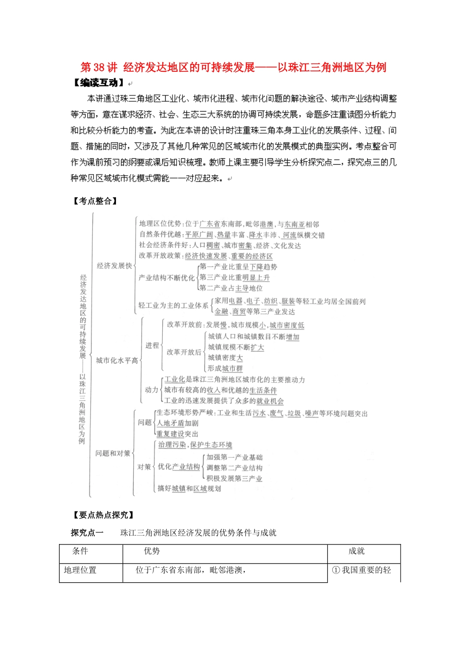 2012高考地理 冲刺 第38讲 经济发达地区的可持续发展学案 鲁教版_第1页