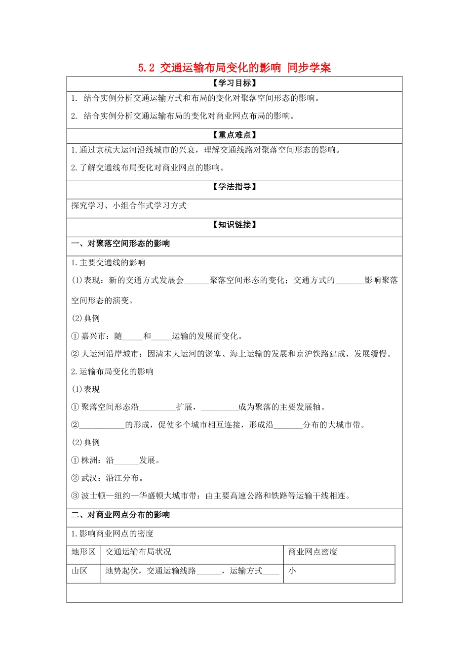 2013-2014学年高中地理 5.2 交通运输布局变化的影响同步学案 新人教版必修2_第1页