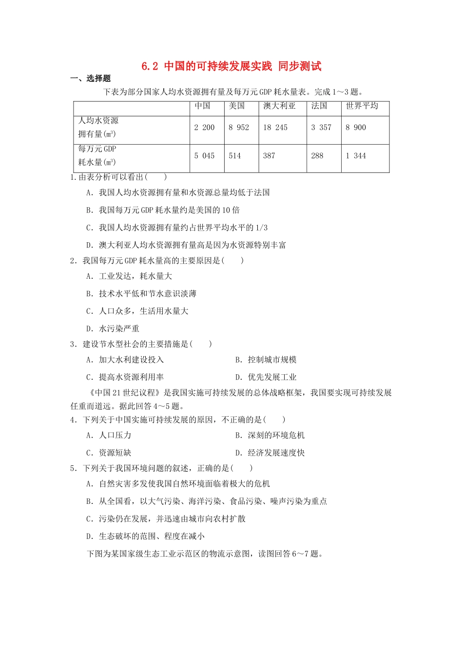 2013-2014学年高中地理 6.2 中国的可持续发展实践同步测试 新人教版必修2_第1页