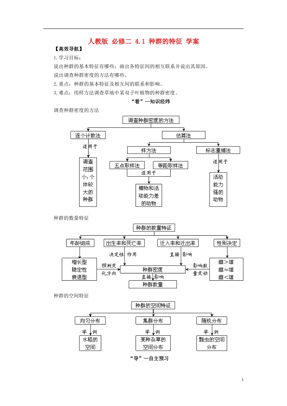 2013-2014学年高中生物 4.1 种群的特征导学案 新人教版必修3_第1页