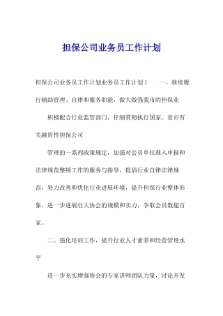 担保公司业务员工作计划