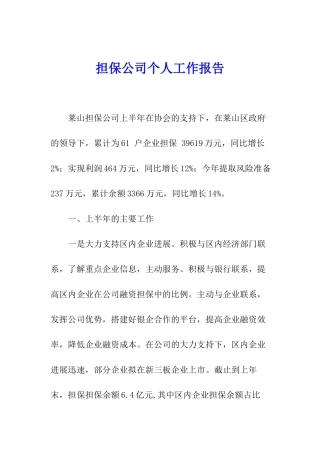 担保公司个人工作报告