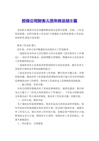 担保公司财务人员年终总结5篇