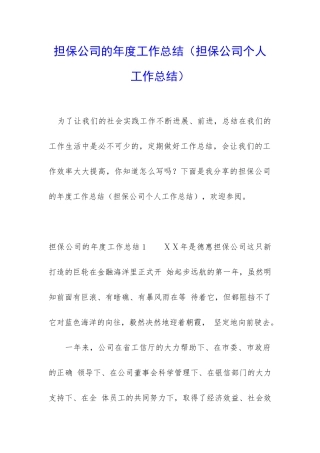 担保公司的年度工作总结