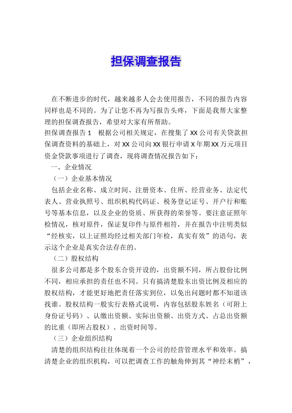 担保调查报告_第1页