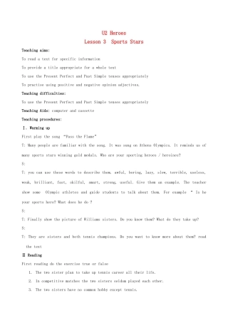 2012高中英语 Unit2 Lesson 3 Sports Stars精品教案 北师大版必修1