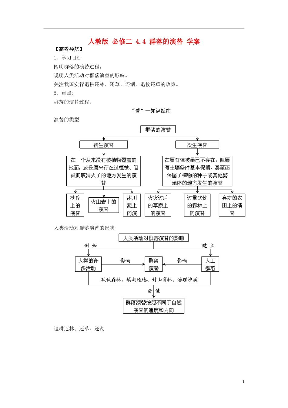 2013-2014学年高中生物 4.4 群落的演替导学案 新人教版必修3_第1页