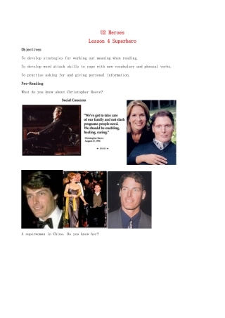 2012高中英语 Unit2 Lesson 4 Superhero精品教案 北师大版必修1