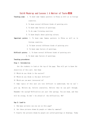 2012高中英语 Unit6 lesson1 a matter of taste精品教案 北师大版必修2