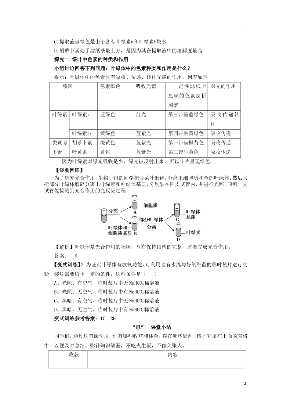 2013-2014学年高中生物 5.4 能量之源 光与光合作用1导学案 新人教版必修1_第3页