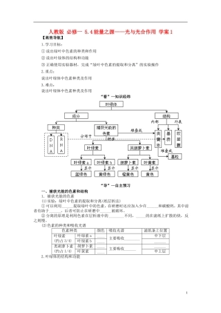 2013-2014学年高中生物 5.4 能量之源 光与光合作用1导学案 新人教版必修1