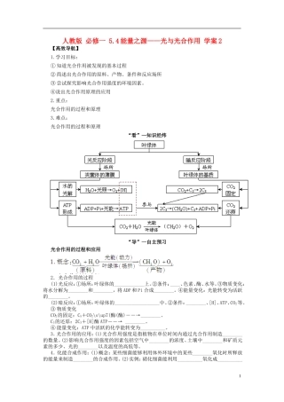2013-2014学年高中生物 5.4 能量之源 光与光合作用2导学案 新人教版必修1