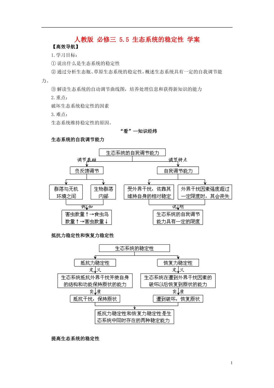 2013-2014学年高中生物 5.5 生态系统的稳定性导学案 新人教版必修3_第1页