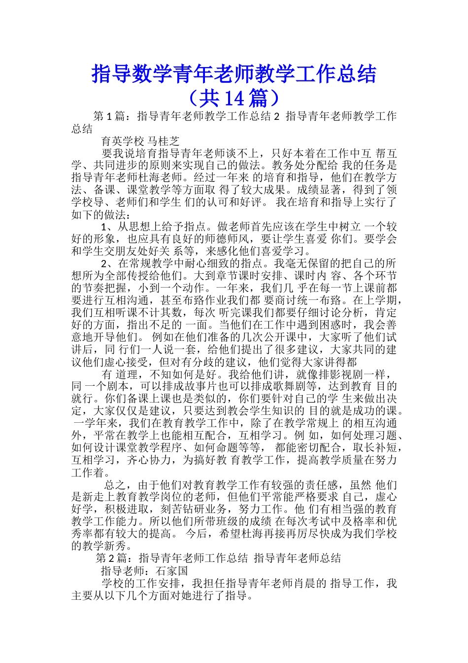 指导数学青年教师教学工作总结_第1页