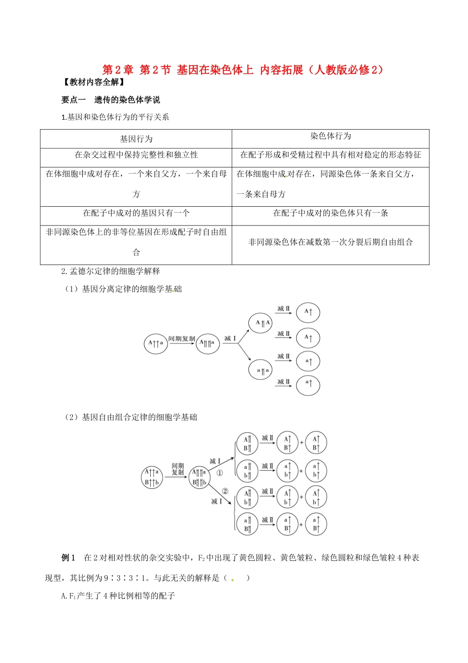 2013-2014学年高中生物 第2章 第2节《基因在染色体上》内容拓展 新人教版必修2_第1页