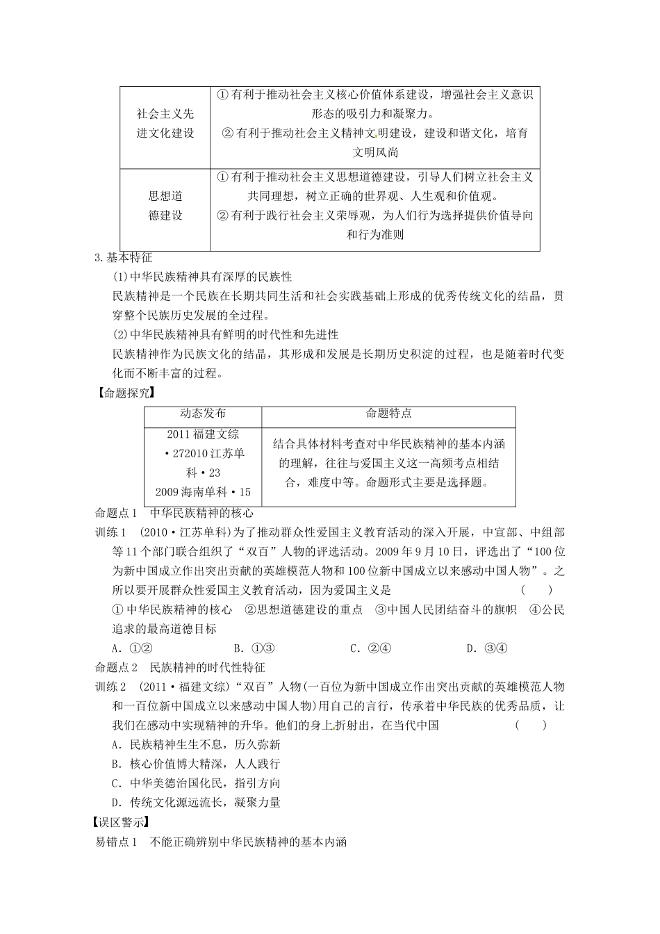 2013届高三政治一轮复习 第七课　我们的民族精神强化学案 新人教必修3_第3页