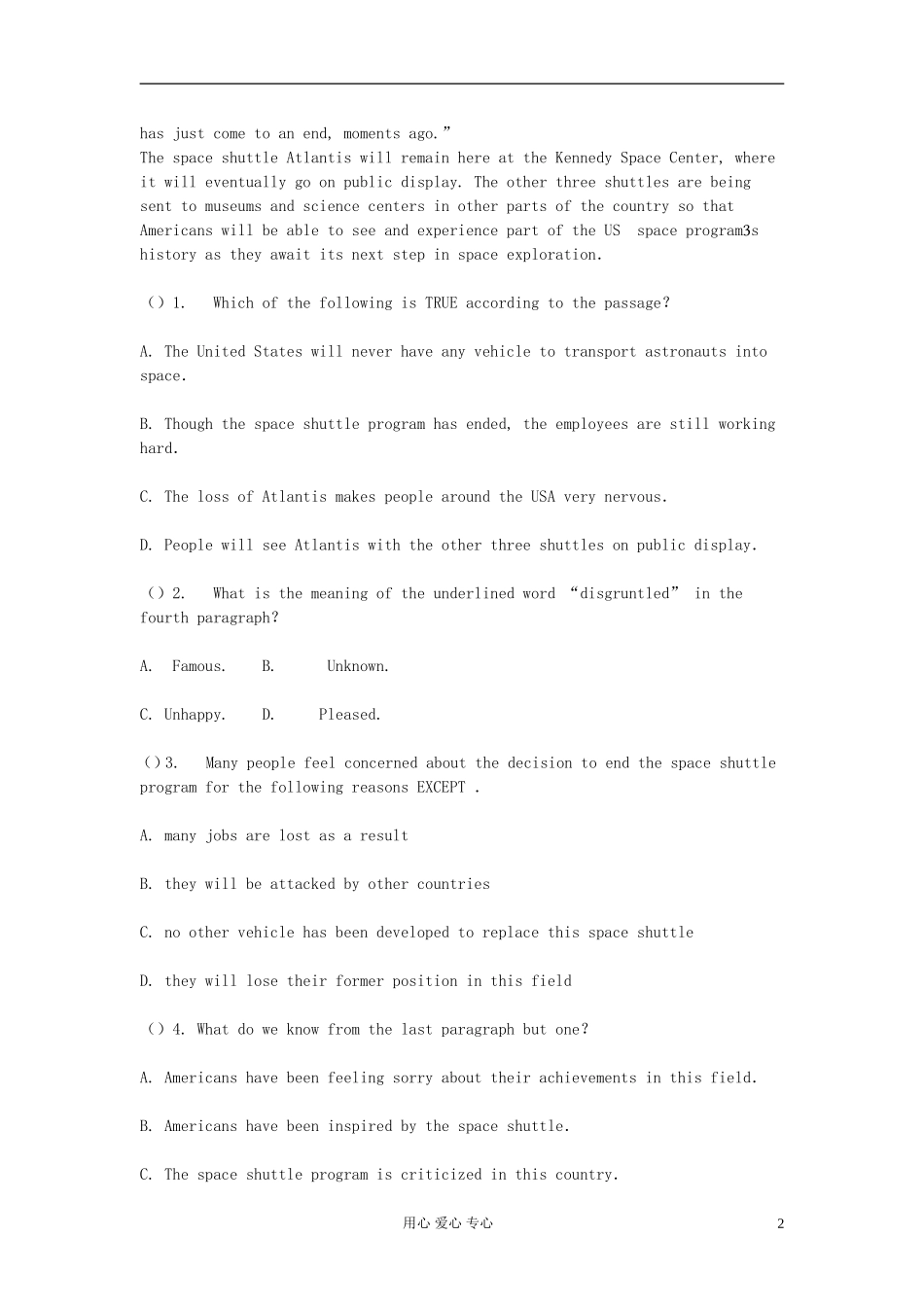 2012高考英语 考前30天之备战 专题三阅读理解 第二节阅读理解梯度进阶训练（3）原创学案_第2页