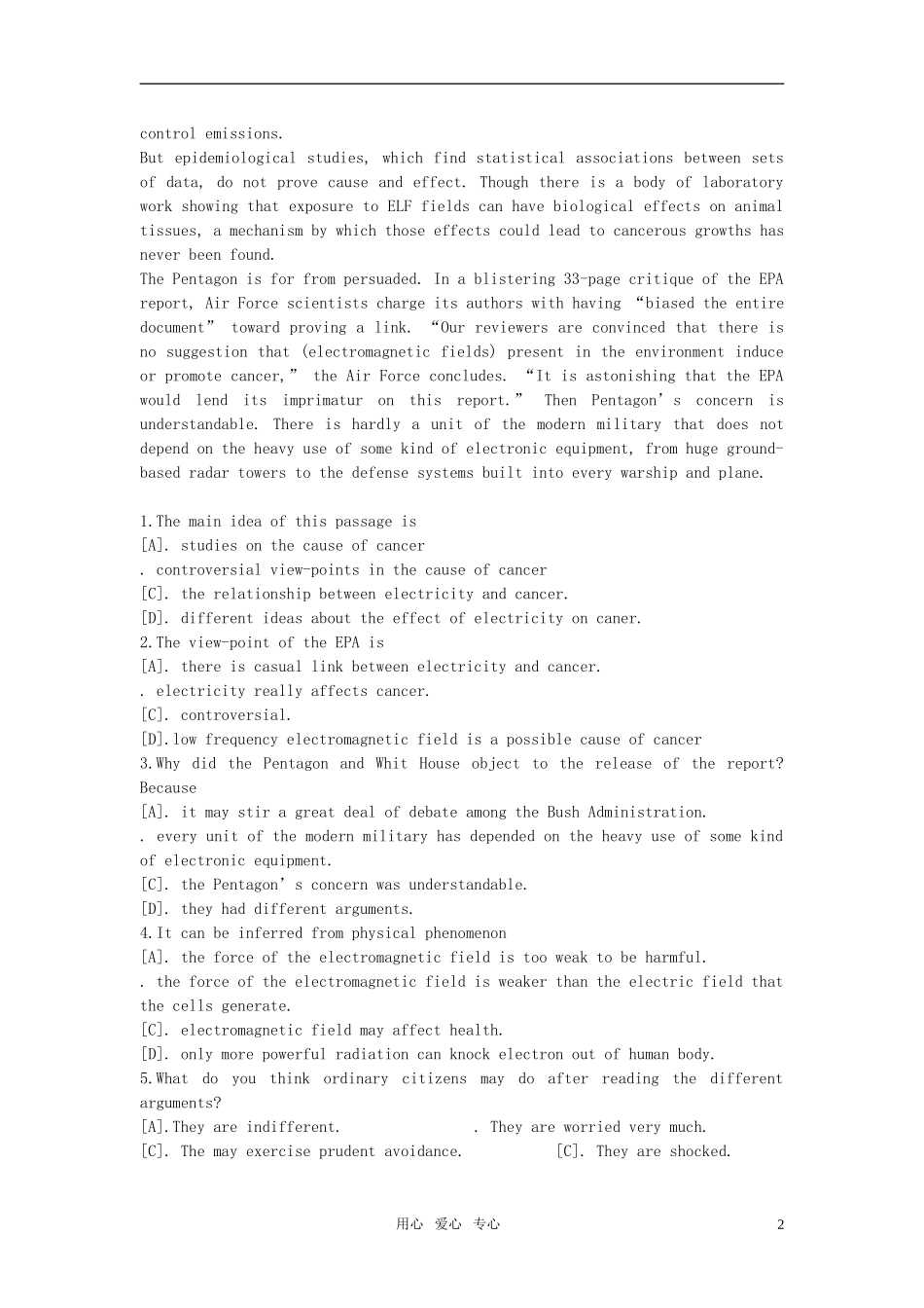 2012高考英语 阅读理解课堂练学案（12）_第2页