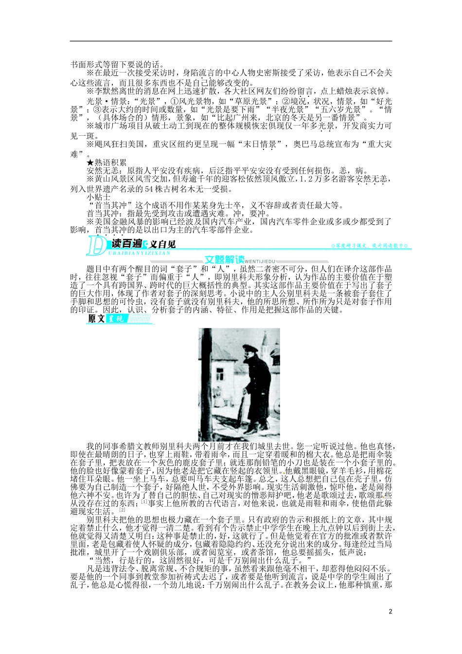 2013-2014学年高中语文 1.2 装在套子里的人学案 新人教版必修5_第2页