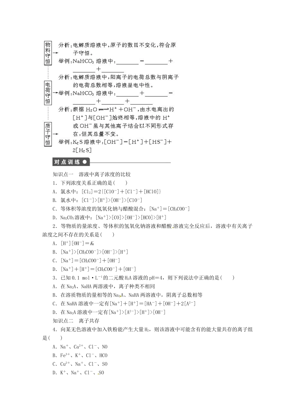 2013-2014学年高中化学 3.2.4《离子浓度大小的比较》导学案 鲁科版选修4_第2页