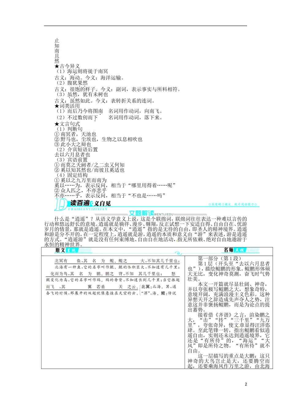 2013-2014学年高中语文 2.6 逍遥游学案 新人教版必修5_第2页