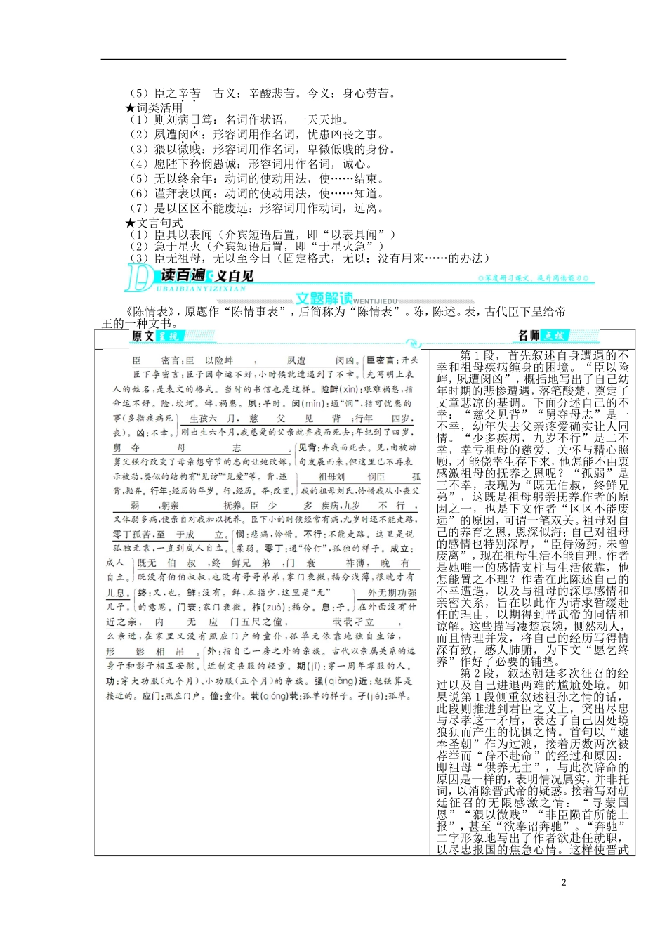 2013-2014学年高中语文 2.7 陈情表学案 新人教版必修5_第2页