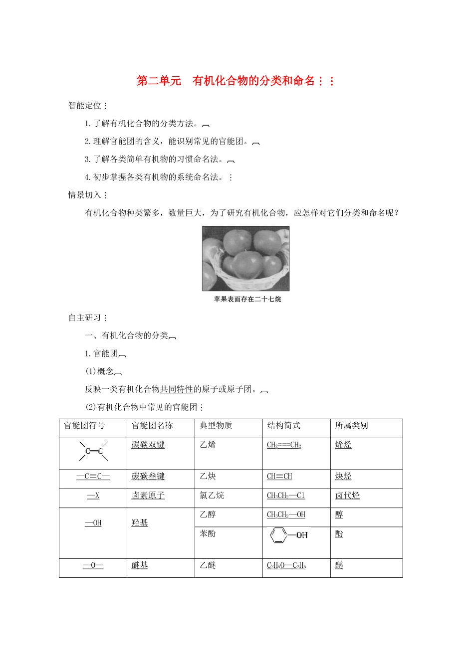 2013届高中化学 2-2 有机化合物的分类和命名导学案 苏教版选修5_第1页