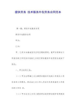 提供劳务-技术服务外包劳务合同范本