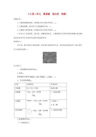 2013届高中化学 5-2 氨基酸　蛋白质　核酸导学案 苏教版选修5