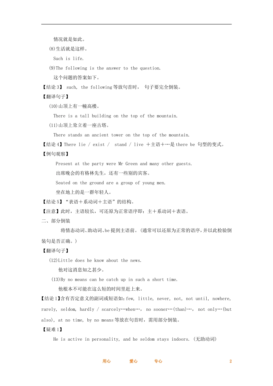 2012高考英语一轮复习同步攻关 语法部分 第11讲 倒装句学案_第2页