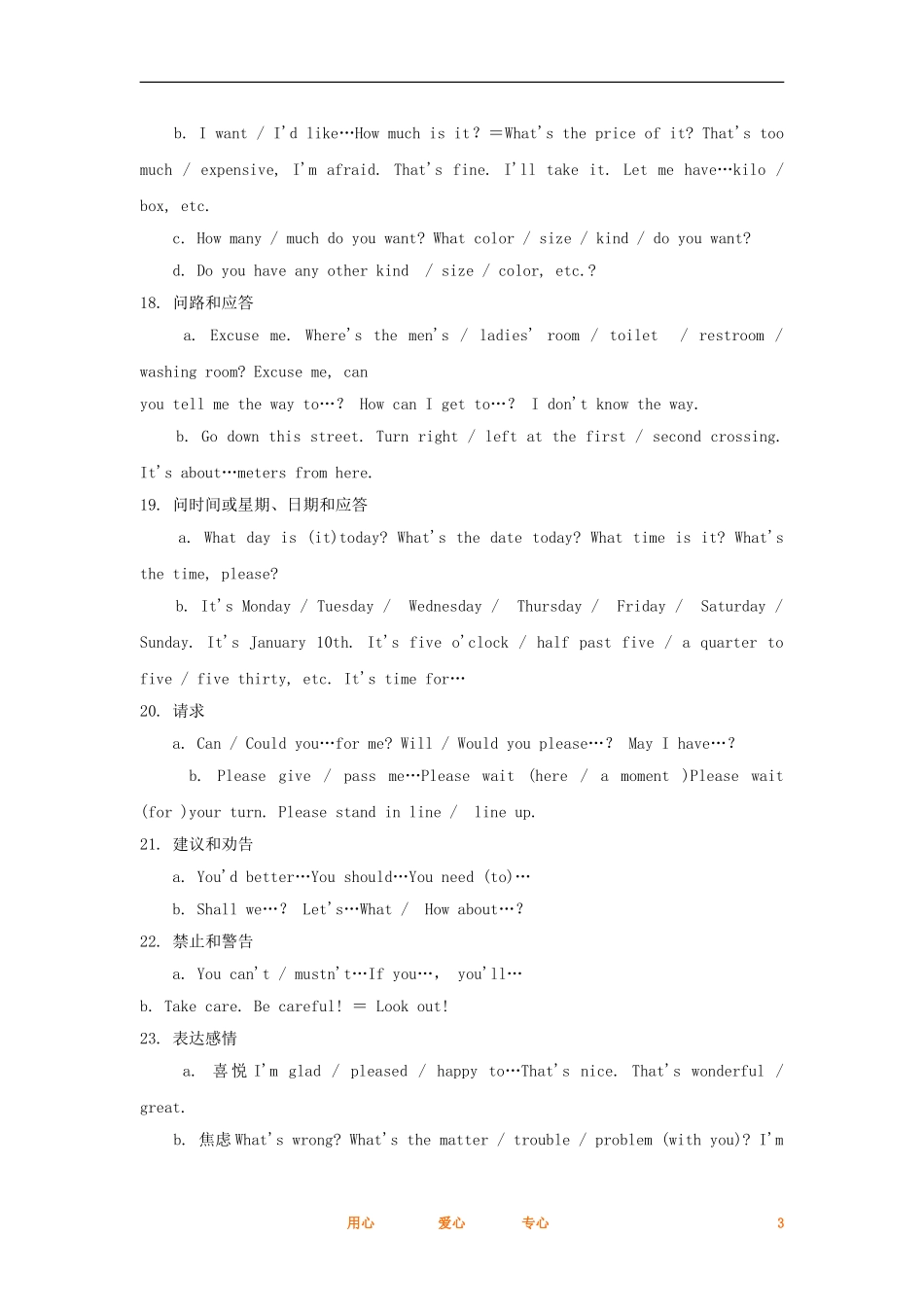 2012高考英语一轮复习同步攻关 语法部分 第15讲 情景交际用语学案_第3页