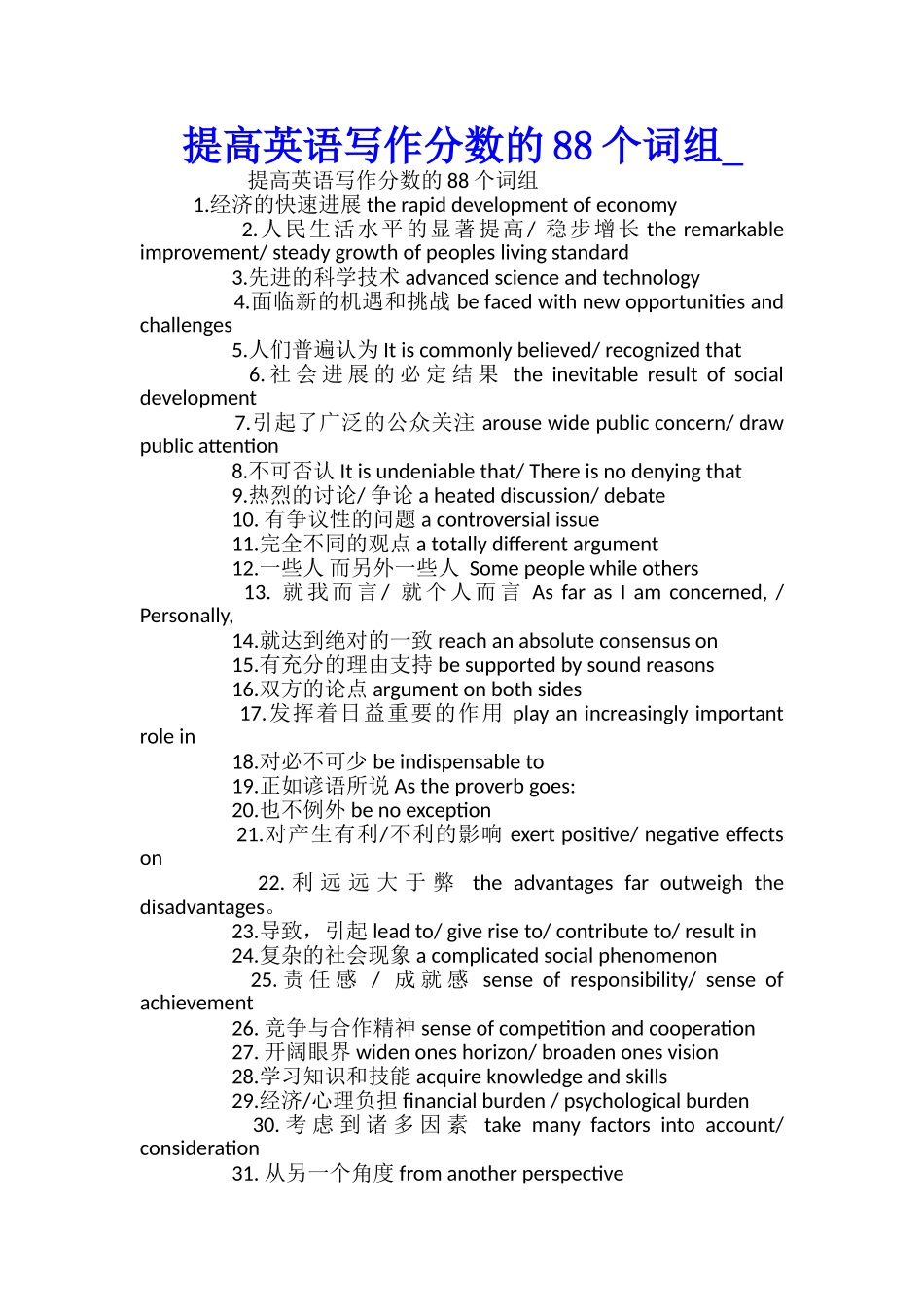 提高英语写作分数的88个词组_第1页