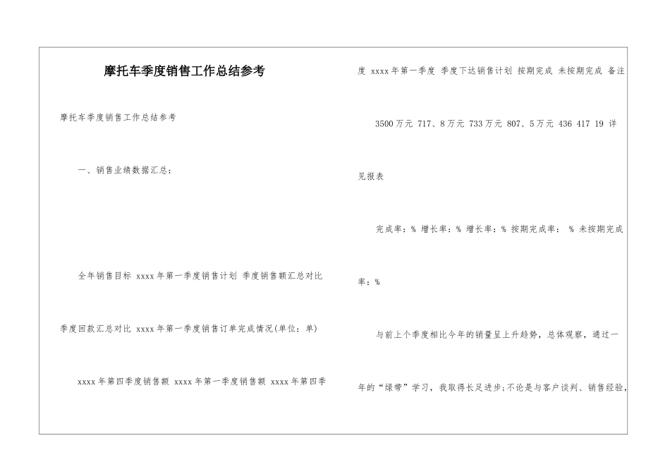 摩托车季度销售工作总结参考_第1页