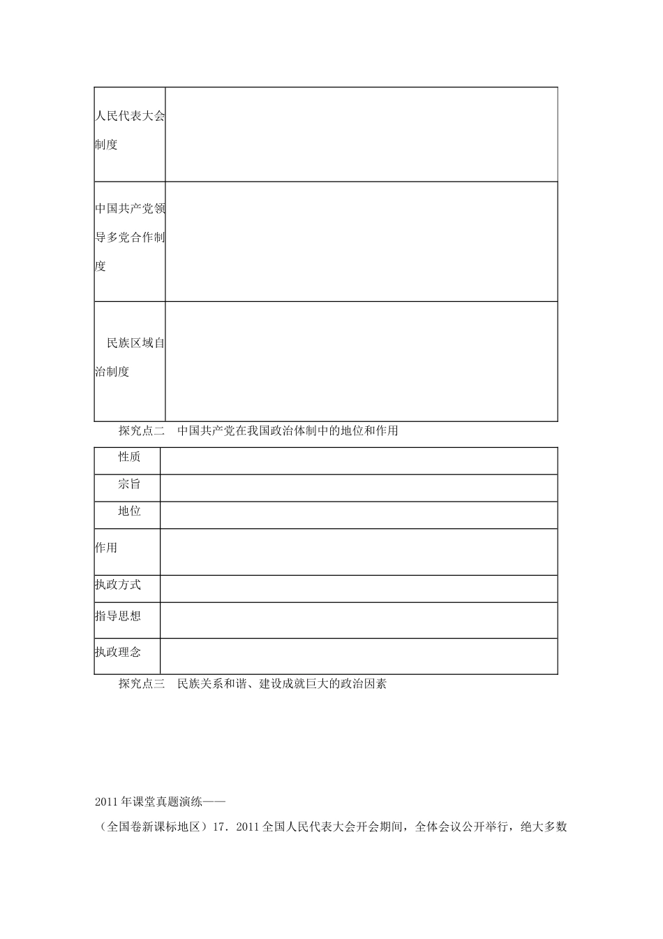 2013届高中政治一轮复习 第三单元 发展社会主义民主政治学案 新人教版必修2_第2页