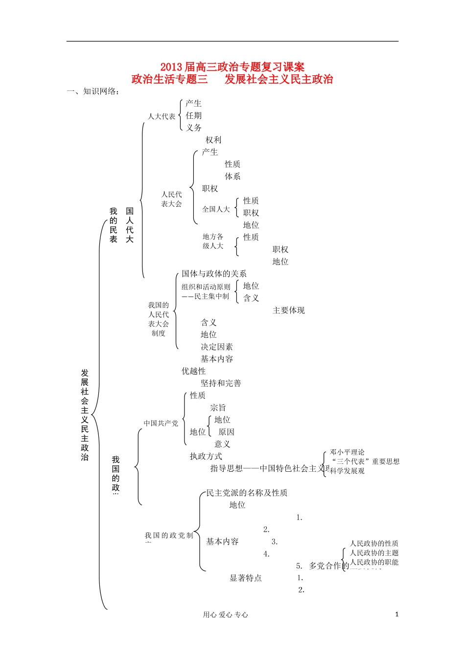 2013届高中政治专题复习 第三单元 发展社会主义民主政治课案 新人教必修2_第1页