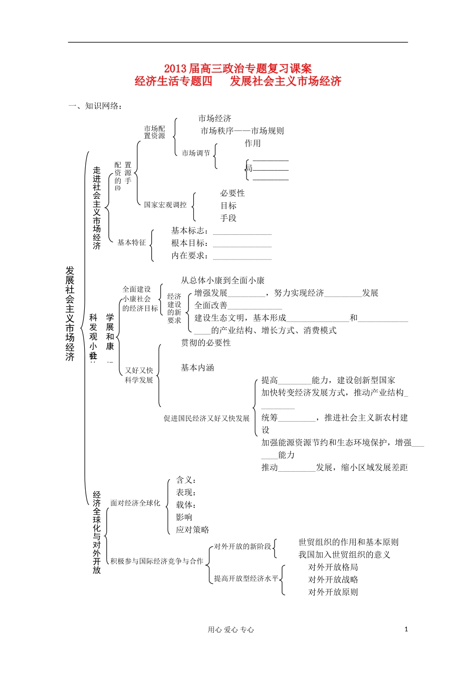 2013届高中政治专题复习 第四单元 发展社会主义市场经济课案 新人教必修1_第1页